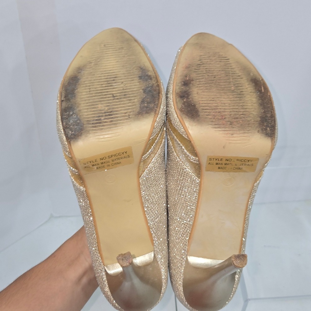 Herstyle Spiccyy Gold Glitter Peep Toe Platform Stiletto Heels Womens Size 9 - Picture 6 of 10
